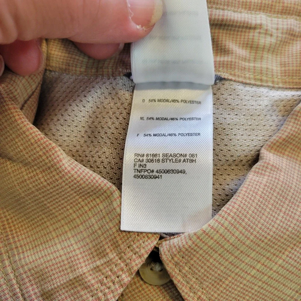 The North Face Mens Large Tan Orange Micro Plaid‎ Short Sleeve Button Down Shirt